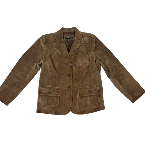 Style & Co Jacket Womens Medium Brown Petite Suede Leather Western Cowgirl Rodeo - Picture 1 of 9